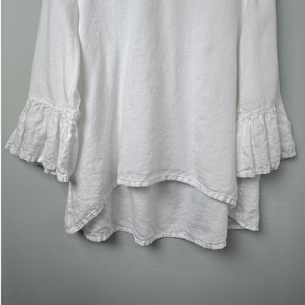 Bryn Walker Fran Basic Linen Ruffle Bell Sleeve High-Low Top White XL - Picture 7 of 14